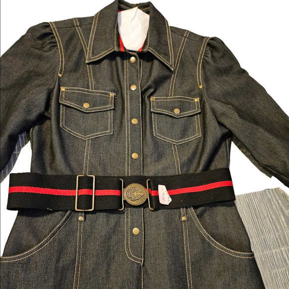 EUC Cache Black Raw Denim Button Front A-line Dress, 8 - Picture 1 of 11